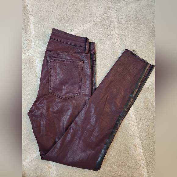 Sam Edelman The Kitten Ankle Skinny Burgundy Black Side Striped Coated Jeans 26 - Picture 16 of 16